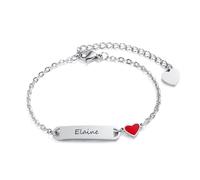 Gamtic Personalised Red Heart Bracelets - Gift for Birthday Friendship Mum Daughter Sister 18th 21th 30th 40th 16th 13th Her Women Girl Friend Engraved Name Parent-child Bracelets (Silver-Adult)