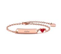 Gamtic Personalised Red Heart Bracelets - Gift for Birthday Friendship Mum Daughter Sister 18th 21th 30th 40th 16th 13th Her Women Girl Friend Engraved Name Parent-child Bracelets (Rose Gold-Adult)