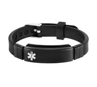 Gamtic Personalised Silicone Medical Alert Bracelets - Free Engraving Unisex Medic ID Wristband for Men Women Custom Emergency Contact SOS Adjustable Outdoor Sports Daily Cuff Bracelet (Black-Black)
