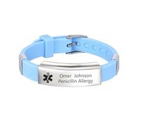 Gamtic Personalised Silicone Medical Alert Bracelets - Free Engraving Unisex Medic ID Wristband for Men Women Custom Emergency Contact SOS Adjustable Outdoor Sports Daily Cuff Bracelet (Blue-silver)