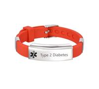 Gamtic Personalised Silicone Medical Alert Bracelets - Free Engraving Unisex Medic ID Wristband for Men Women Custom Emergency Contact SOS Adjustable Outdoor Sports Daily Cuff Bracelet (Red-silver)