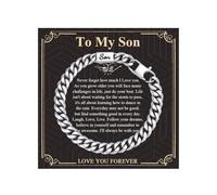 Gamtic Son Bracelets Gifts for Boy- Engraved Silver Cuban Chain Bracelet Love Massage Personalised Sons Bracelets 21cm Birthday Graduation Presents Christmas Gift for Son Teenage Boys