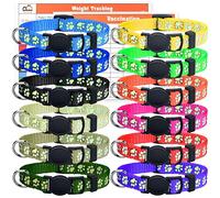 GAMUDA 12Pcs Reflective Puppy Collars, Soft Nylon Whelping Collars, Identification Collars Glow in the Dark, Adjustable Breakaway Litter Collars with 2 Record Keeping Charts (Reflective, S)