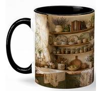 GAMUDA Cottage Pantry Shelves 11oz Ceramic Mug, Floral Kitchen Coffee Cup