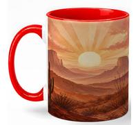 GAMUDA Desert Sunrise Coffee Mug, Boho Southwest Cactus Mountain Landscape Design, 11 oz Ceramic Cup
