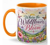 GAMUDA Pastel Wildflower Coffee Mug, Where the Wildflowers Bloom Mug, Cottagecore Spring Birthday Christmas Gift, Meadow Butterfly Farmhouse Art, 11 oz White Ceramic Coffee Cup