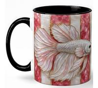 GAMUDA Pink Betta Fish Coffee Mug, Aquarium Fish Mug, Ceramic 11 oz