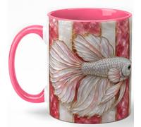GAMUDA Pink Betta Fish Coffee Mug, Aquarium Fish Mug, Ceramic 11 oz