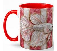 GAMUDA Pink Betta Fish Coffee Mug, Aquarium Fish Mug, Ceramic 11 oz