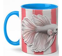GAMUDA Pink Betta Fish Coffee Mug, Fancy Fish Mug, Ceramic 11 oz