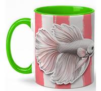 GAMUDA Pink Betta Fish Coffee Mug, Fancy Fish Mug, Ceramic 11 oz