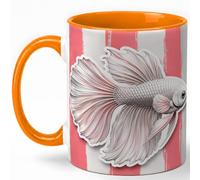 GAMUDA Pink Betta Fish Coffee Mug, Fancy Fish Mug, Ceramic 11 oz