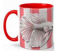 GAMUDA Pink Betta Fish Coffee Mug, Fancy Fish Mug, Ceramic 11 oz