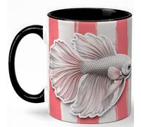 GAMUDA Pink Betta Fish Coffee Mug, Fancy Fish Mug, Ceramic 11 oz