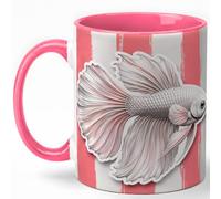 GAMUDA Pink Betta Fish Coffee Mug, Fancy Fish Mug, Ceramic 11 oz