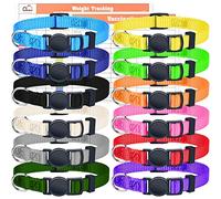 GAMUDA Puppy Collars - Super Soft Nylon Whelping Puppy ID - Adjustable Breakaway Litter Collars Pups - Assorted Colors Plain & Identification Collars with 2 Record Keeping Charts - Set of 12 (M)