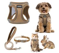 GAMUDA Small Dog Harness Collar and Leash Set, Step in No Chock No Pull Linen Fabric Soft Mesh Dog Vest Harnesses Reflective for Dogs Puppy Cats Kitten Rabbit (Brown, S)