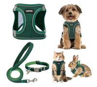 GAMUDA Small Dog Harness Collar and Leash Set, Step in No Chock No Pull Linen Fabric Soft Mesh Dog Vest Harnesses Reflective for Dogs Puppy Cats Kitten Rabbit (Green, S)