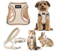 GAMUDA Small Dog Harness Collar and Leash Set, Step in No Chock No Pull Linen Fabric Soft Mesh Dog Vest Harnesses Reflective for Dogs Puppy Cats Kitten Rabbit (Khaki, M)