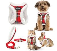 GAMUDA Small Pet Harness Collar and Leash Set, Step in No Chock No Pull Soft Mesh Adjustable Dog Vest Harnesses Plaid Reflective for Dogs Puppy and Cats Outdoor Training