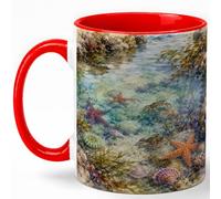 GAMUDA Tide Pool Seashell 11oz Ceramic Mug, Starfish Ocean Coffee Cup
