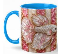 GAMUDA White Betta Fish Coffee Mug, Aquarium Fish Mug, Ceramic 11 oz