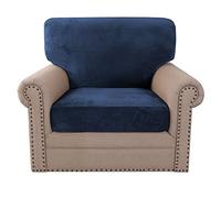GAMUKAI 2 Piece Stretch Cushion Covers with Sofa Backrest T Cushion Slipcovers Set Suitable for Armchair Loveseat Sofa, Velvet Couch Back and Seat Cushion Covers Set (Navy, Armchair)