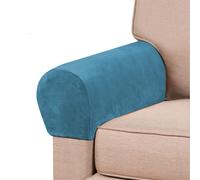 GAMUKAI Stretch Armrest Covers Velvet Arm Covers for Chairs Couch Sofa Armchair Slipcovers for Recliner Sofa 2pcs (Peacock Blue)
