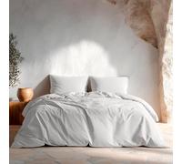 GAMUSI 100% Cotton Plain Dyed Breathable Soft Bedding Set with Duvet Cover 180 x 220 cm and Pillowcase Light Grey