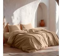 GAMUSI 180 Plain 100% Cotton Bedding Set, Duvet Cover 260 x 240 cm and 2 Pillowcases, Breathable, Soft, Linen Colour