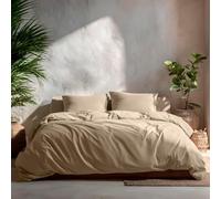 GAMUSI 180 Plain 100% Cotton Bedding Set, Duvet Cover 260 x 240 cm and 2 Pillowcases, Breathable, Soft, Stone Colour