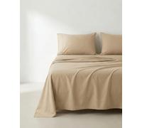 GAMUSI Bed Sheet Set 105 x 190/200, 100% Cotton, 3-Piece, Breathable, Soft, Stone Colour