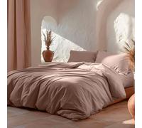 GAMUSI Bedding Set 150/160, Plain 100% Cotton, Duvet Cover 240 x 220 cm and 2 Pillowcases, Breathable, Soft, Colour: Powder Pink