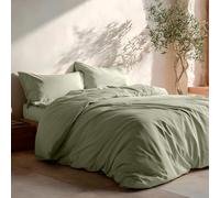 GAMUSI Bedding Set 80/90 cm Plain 100% Cotton Duvet Cover 150 x 220 cm and Pillowcase Breathable Soft Green