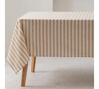 GAMUSI Beige Striped Rectangular Tablecloth, Waterproof Touch Fabric, 100% Cotton Washable for Indoor and Outdoor Use, 140 x 100 cm