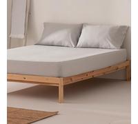 GAMUSI Fitted Bed Sheet 160 x 200 x 30 cm, 100% Cotton, Breathable, Adjustable, Light Grey