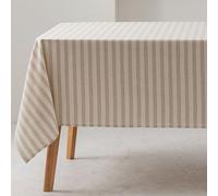GAMUSI Light Gray Striped Waterproof Touchproof Tablecloth 100% Cotton Washable Fabric for Indoor and Outdoor Use 55 x 55 in / 140 x 140 cm