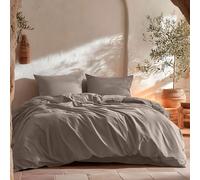 GAMUSI Plain 100% Cotton Bedding Set for 135/140 cm Beds, Duvet Cover 220 x 220 cm and 2 Pillowcases, Breathable, Soft, Colour: Dark Grey
