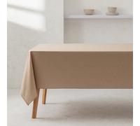 GAMUSI Plain Tablecloth Organic Cotton Fabric Waterproof Stain Resistant Rectangular Beige 140 x 300 cm