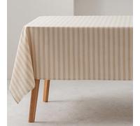 GAMUSI Rectangular Tablecloth Stripes Linen Feel Fabric 100% Cotton Washable Indoor and Outdoor 140 x 300 cm