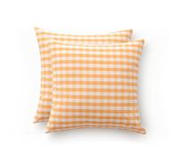 GAMUSI Set of 2 Gingham Check Cushion Covers 45 x 45 cm - Decorative Cushion Cover for Sofa with Zip - Breathable and Soft Cotton - Yellow