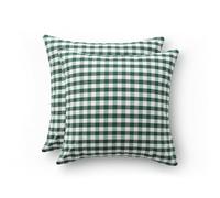 GAMUSI Set of 2 Vichy Checked Cushion Cover 45 x 45 cm - Decorative Cushion Covers Sofa with Zip, Cotton, Breathable and Soft, Green