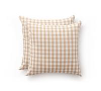GAMUSI Set of 2 Vichy Chequered Cushion Cover 45 x 45 - Decorative Cushion Covers Sofa with Zip, Cotton, Breathable and Soft, Beige