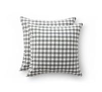 GAMUSI Set of 2 Vichy Chequered Cushion Cover 45 x 45 - Decorative Cushion Covers Sofa with Zip, Cotton, Breathable and Soft, Grey