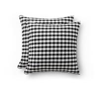 GAMUSI Set of 2 Vichy Chequered Cushion Cover 45 x 45 - Decorative Cushion Covers Sofa with Zip, Cotton, Breathable and Soft, Black