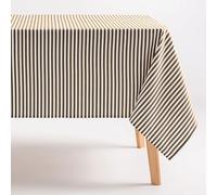 GAMUSI Stain Resistant Rectangular Cotton Fabric Tablecloth Waterproof with Taupe Stripes, 160 x 180 cm