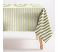 GAMUSI Stain-Resistant Rectangular Cotton Fabric Tablecloth with Green Stripes, 160 x 180 cm