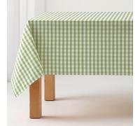 GAMUSI Stain Resistant Rectangular Fabric Tablecloth Vichy Chequered Waterproof Cotton 140 x 100 cm Light Green