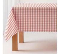 GAMUSI Stain Resistant Rectangular Fabric Tablecloth Vichy Chequered Waterproof Cotton, 140 x 300 cm Salmon Colour