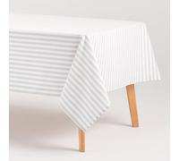 GAMUSI Stain-Resistant Rectangular Tablecloth Cotton Fabric Waterproof Stripe Light Grey 140x200cm